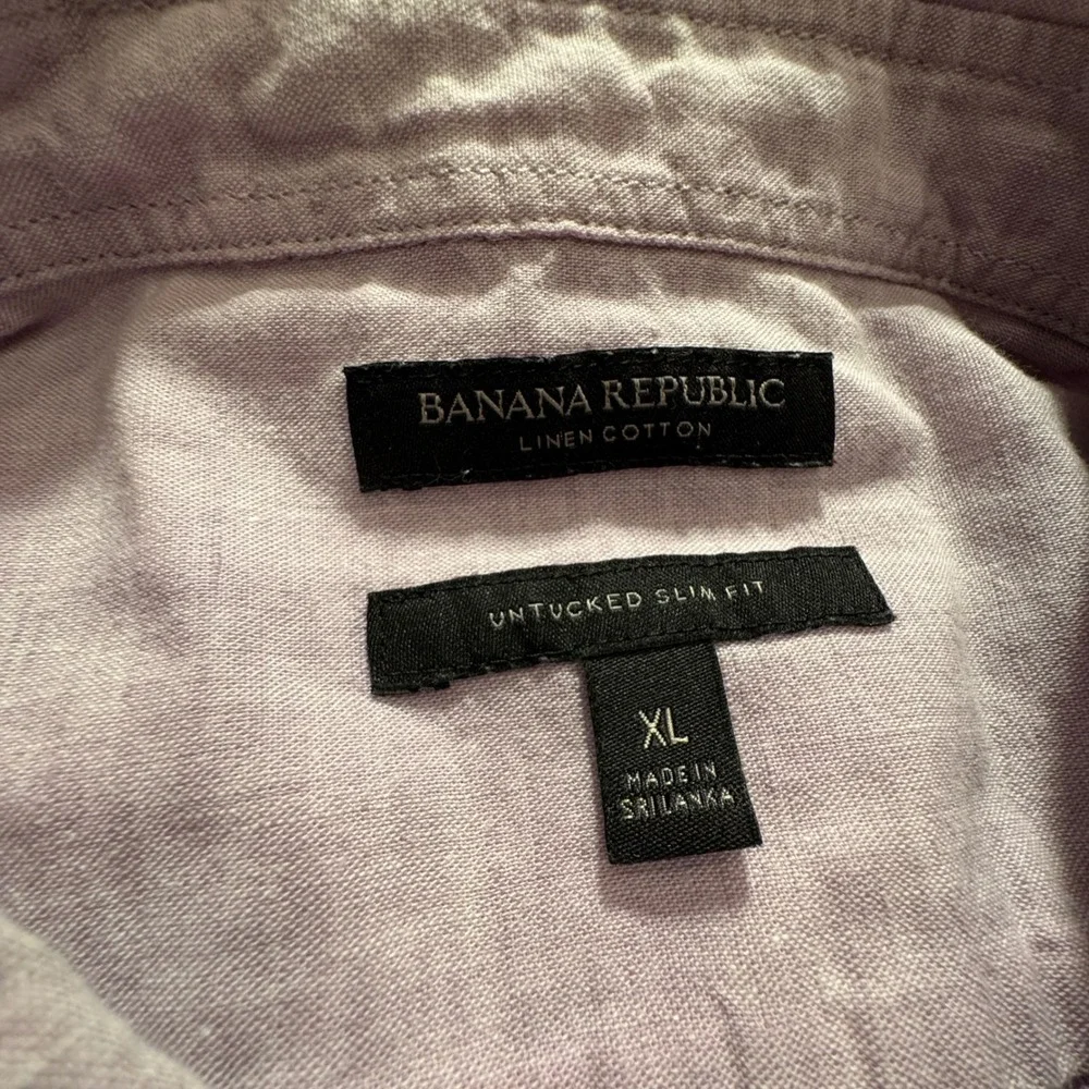 Banana Republic Shirt Mens XL Purple Linen Cotton Untucked Slim Fit Vacation